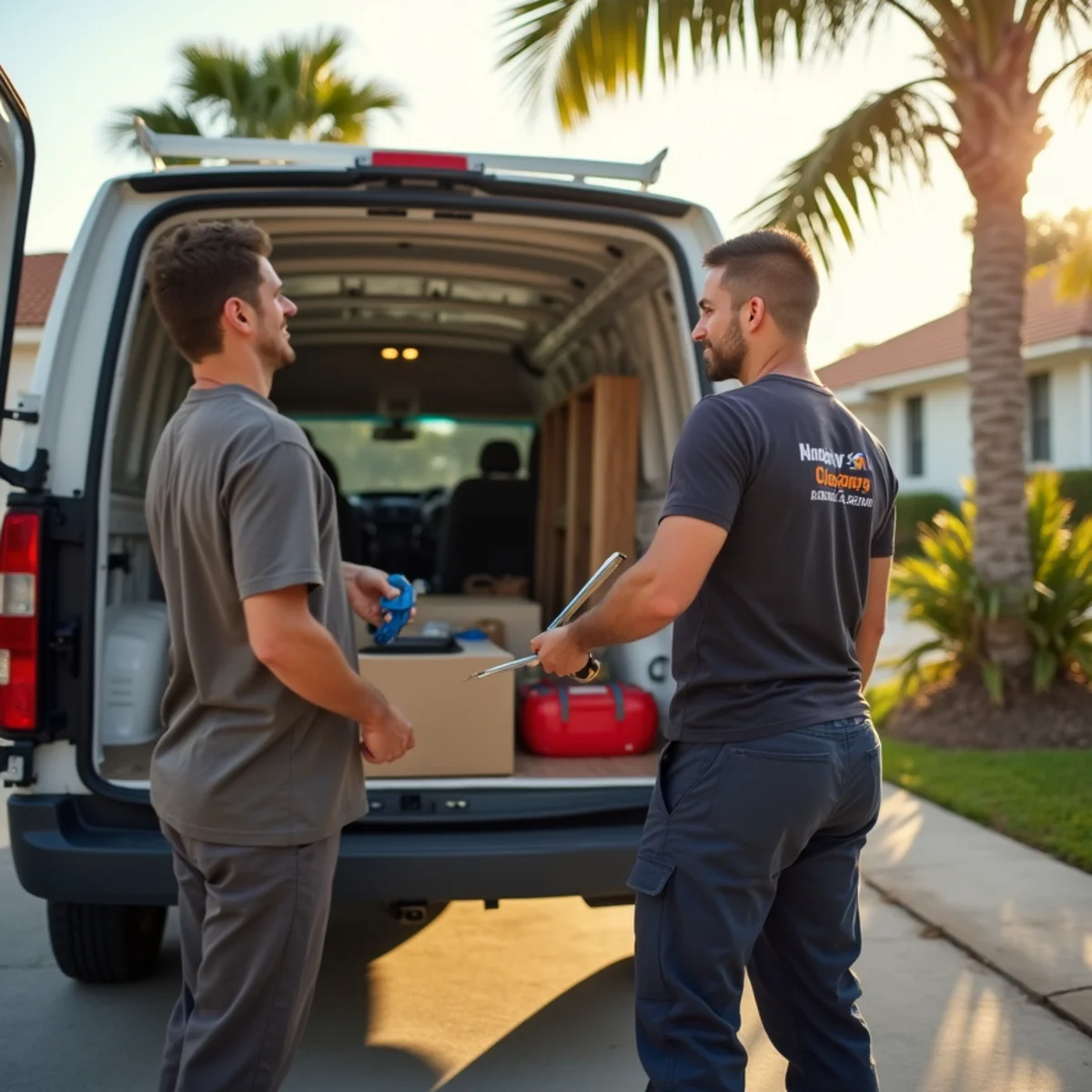 Licensed Red Eagle Plumbers plumber and branded work van in a Tarpon Springs, FL neighborhood
