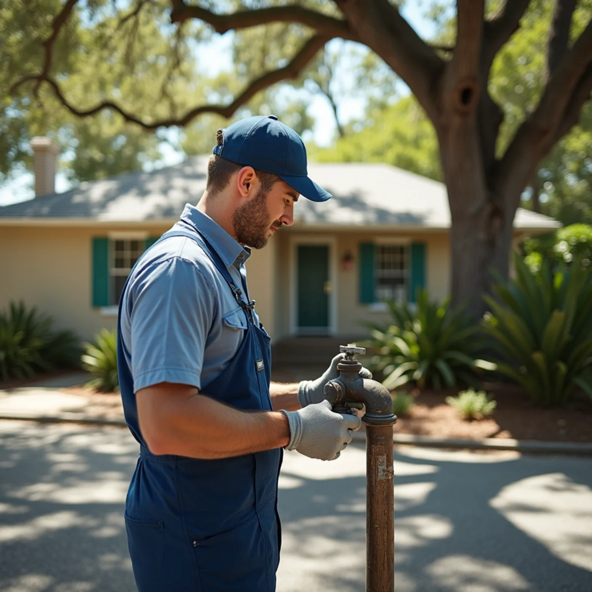 Red Eagle Plumbers van in a Dunedin, FL neighborhood