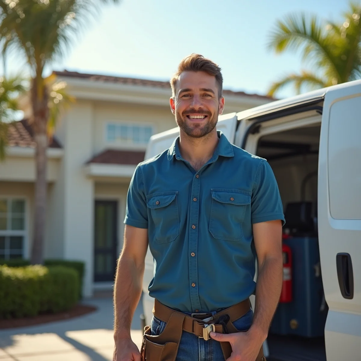 Red Eagle Plumbers plumber arriving at a Tarpon Springs, FL home